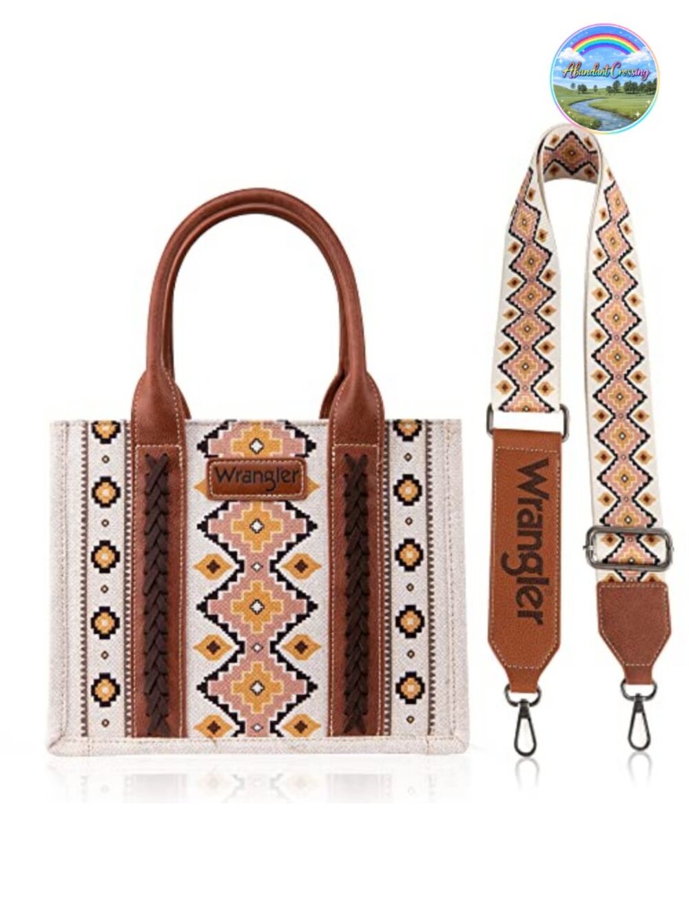 Western Aztec Print Tote Satchel Cotton Canvas Handbag Detachable Strap